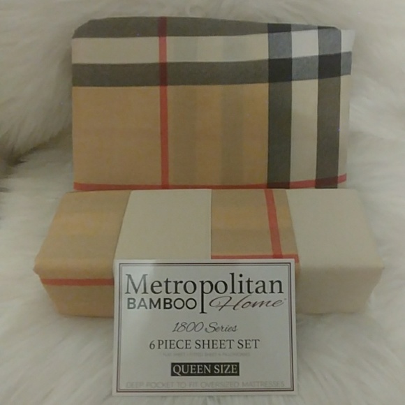 Metropolitan Bamboo Queen Plaid Sheet Set - Picture 2 of 8